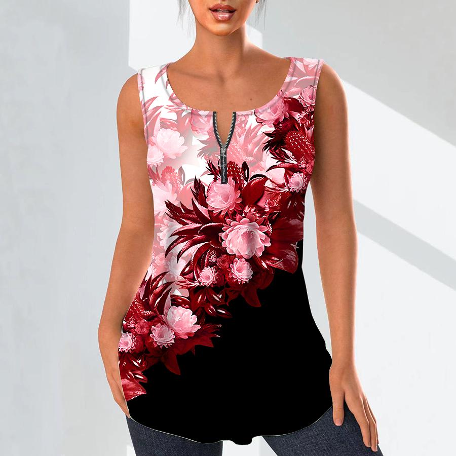 Женские модные рубашки с v-образным вырезом, повседневные топы, футболка, женский жилет с 3D красивым цветочным принтом, блузка без рукавов больших размеров, топы на бретелях