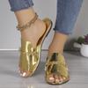 Fashion Large Size 42 Golden Slippers Shoes Women Round Toe Slides Women's Black Summer Flat Bottom Beach Shoes Flip Flops
