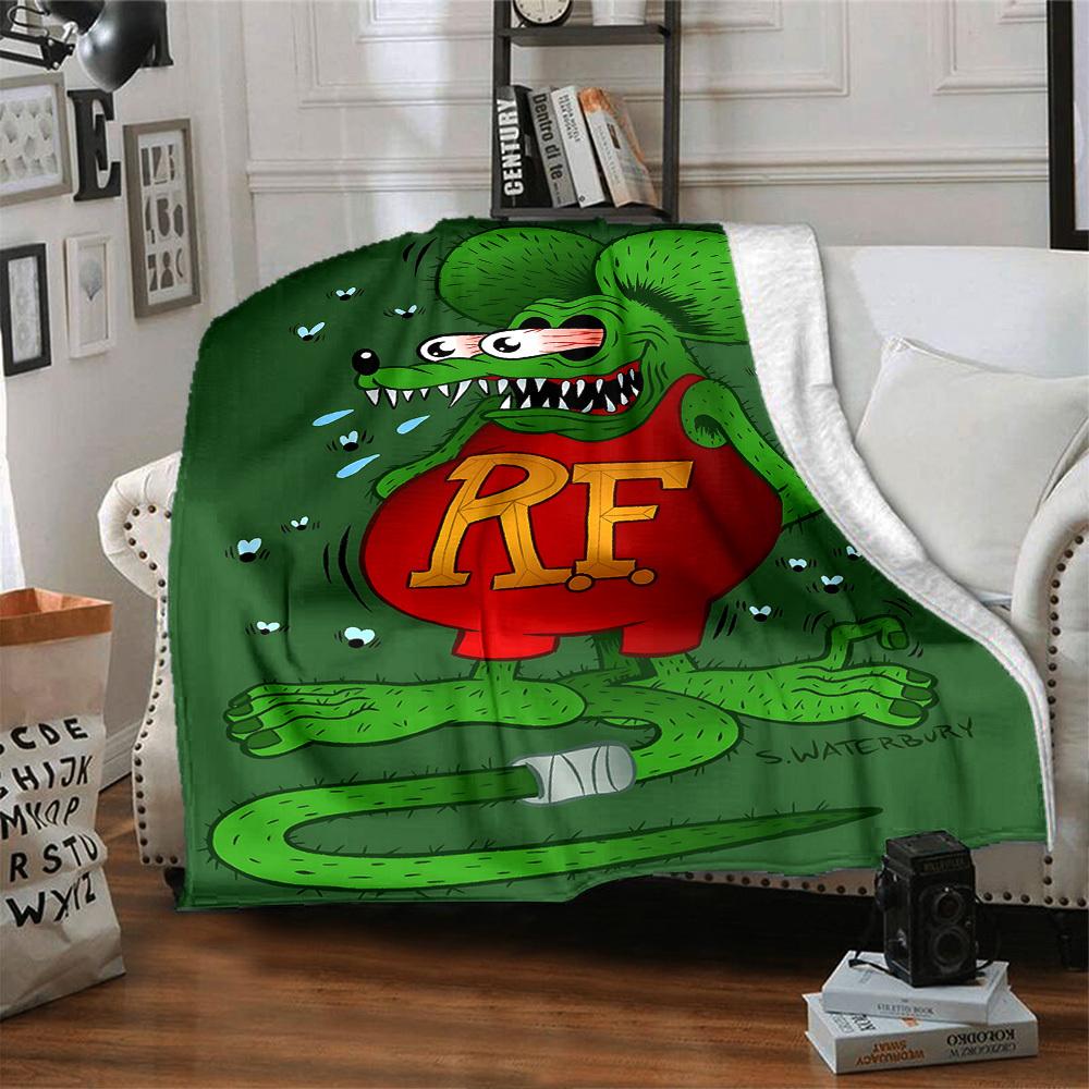 1 шт. Плед Rat Fink, Мягкий фланелевый, Уютный, Всесезонный полиэстер, Идеально подходит для дома, офиса