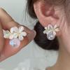 Korean Fashion Elegant Opal Flower Stud Earrings for Women Shiny Zircon Crystal Wedding Party Jewelry Gift