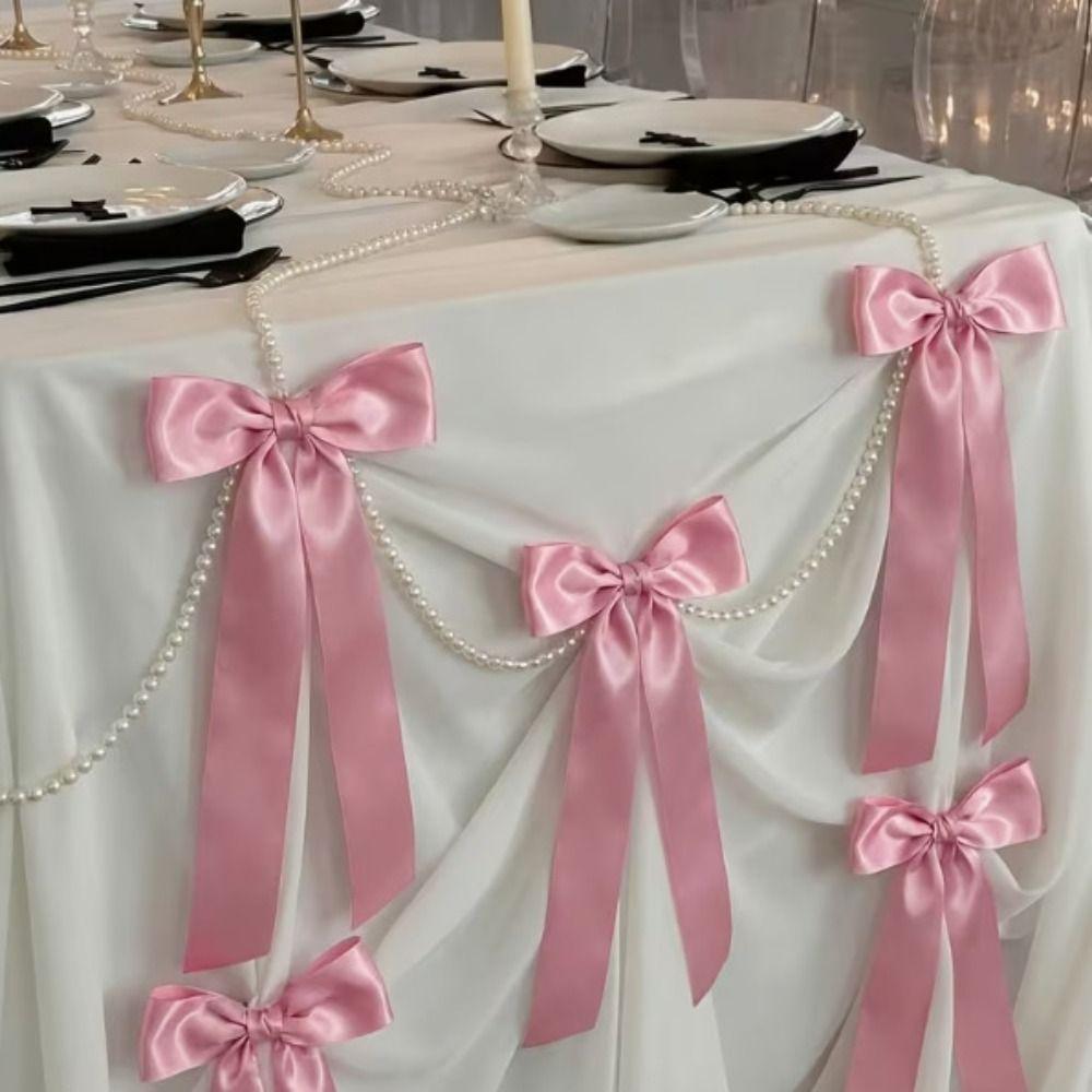 Faux Pearl Bowknot Banner Hanging Pendant Reusable Bow Beaded Garland  Birthday Decor