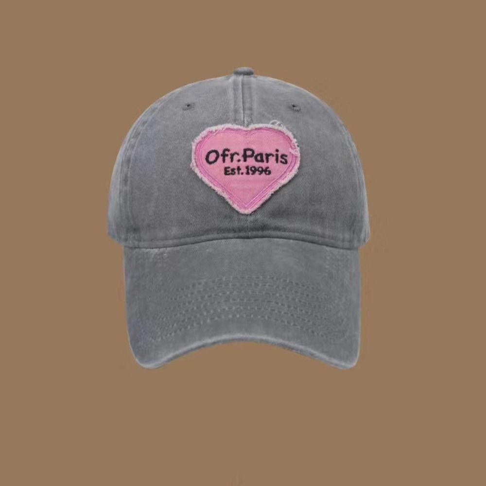 Love Heart Embroidery Snapback Hat Washed Cotton Couple Sun Hats Fashion Women Baseball Cap