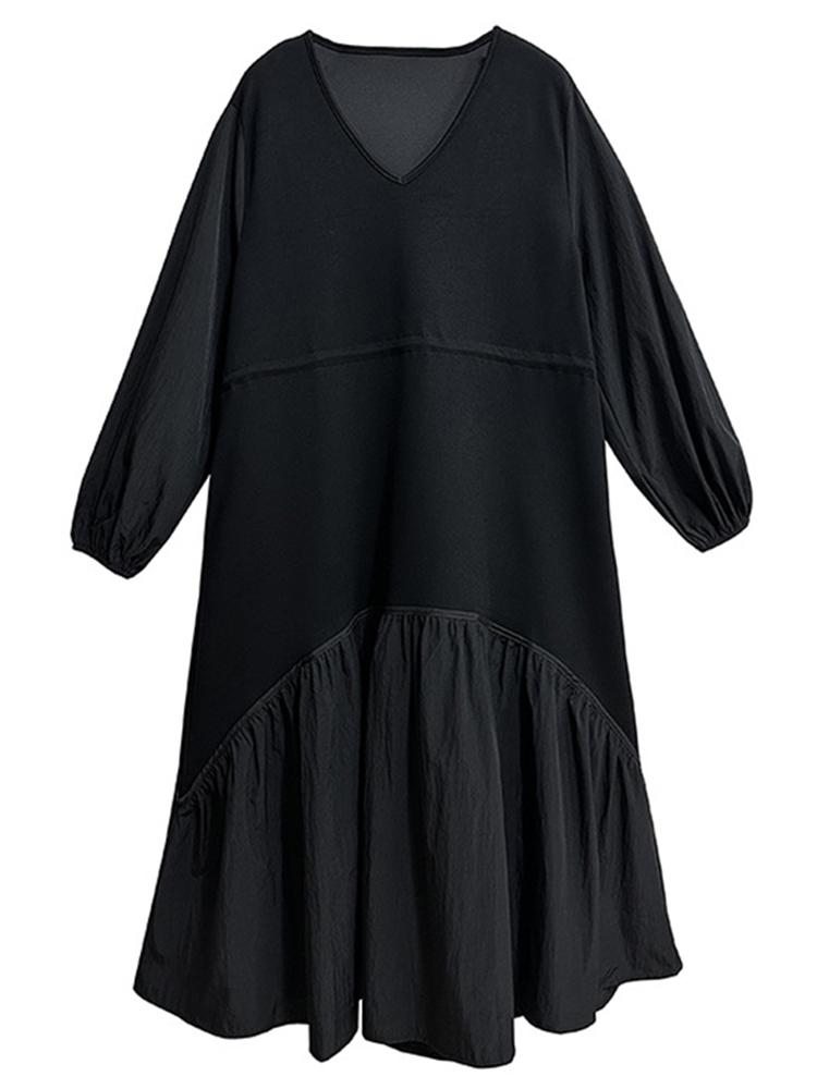 Xitao Платье А-силуэта с V-образным вырезом и длинными рукавами DMJ5008