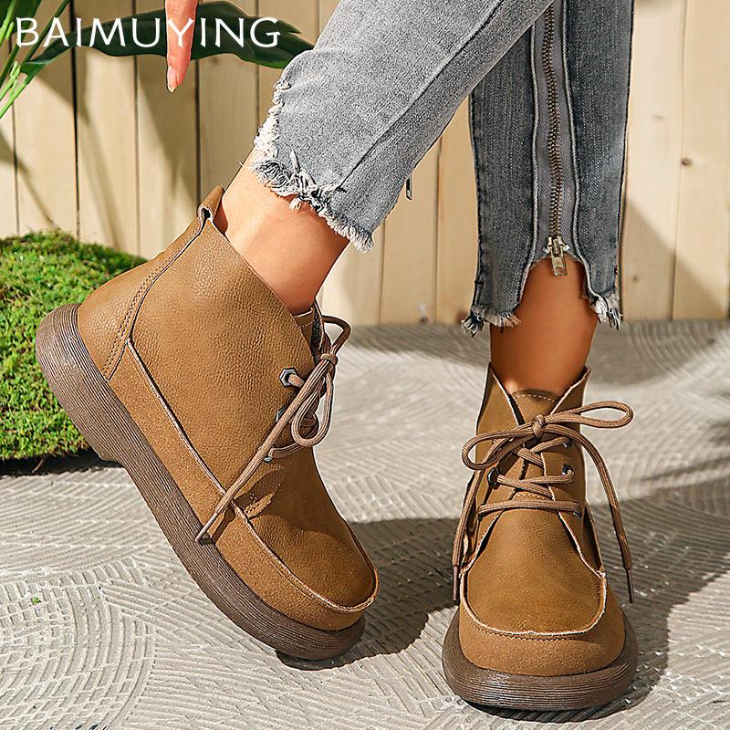 Женские ботильоны на плоской подошве, дизайнерские кожаные туфли на шнуровке, зимняя новинка бренда 2025 года, классические удобные нескользящие ботинки для ходьбы