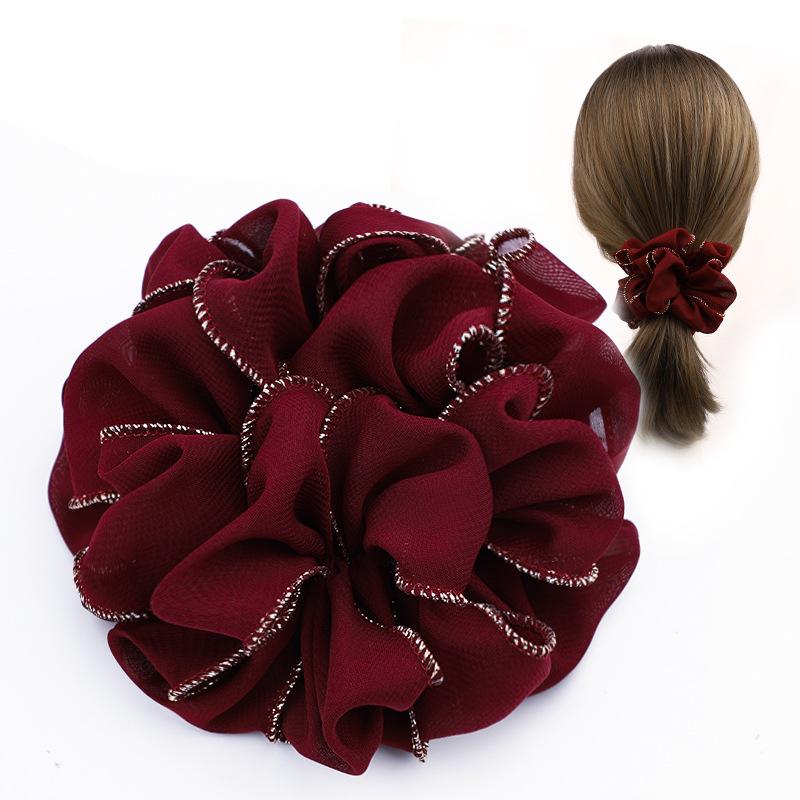 Golden Edge Head Flower Korean Hair Rope High Elastic Rubber Band Fabric Wavy Edge Large Intestine Scrunchi Hair Woman Tiara C31