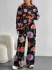 Purple Flower European And American Autumn And Winter Casual Long-Sleeved Suit Women'S Hooded Sweater Trousers Suit