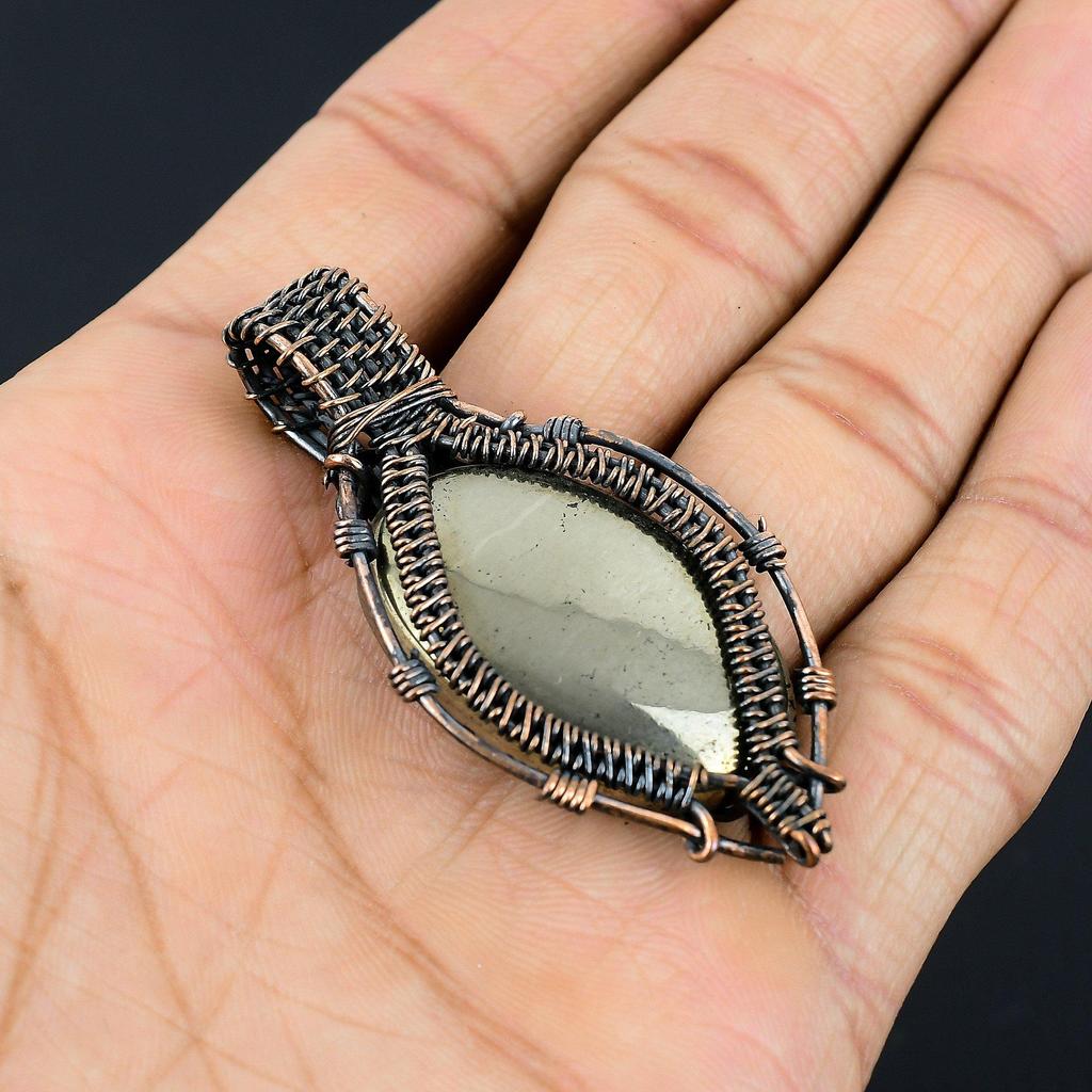 Золотой кулон из пирита апачей, украшение, обернутое медной проволокой 999 пробы, кулон с драгоценным камнем, подарок для нее, изящное украшение ручной работы