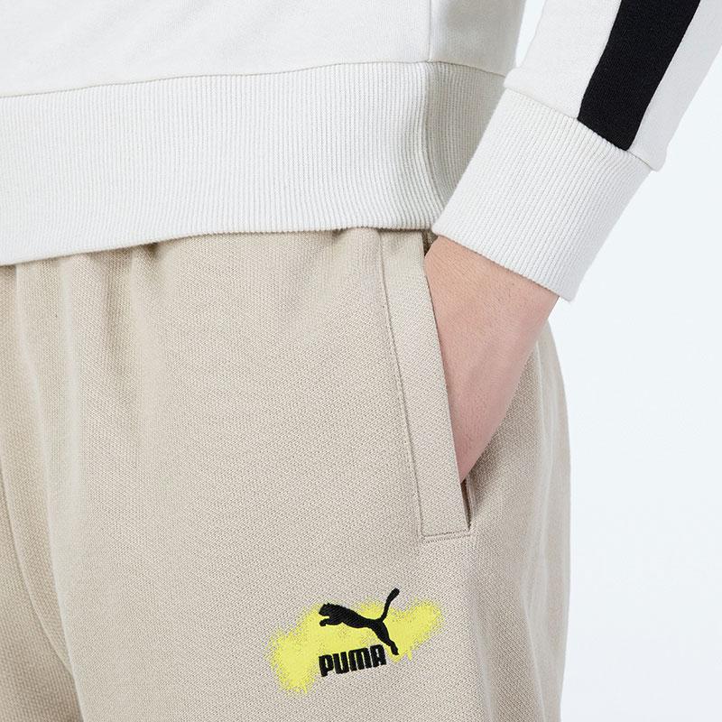 Puma Logo Print Elastic Waist Joggers Men Bottoms Khaki 536088-19