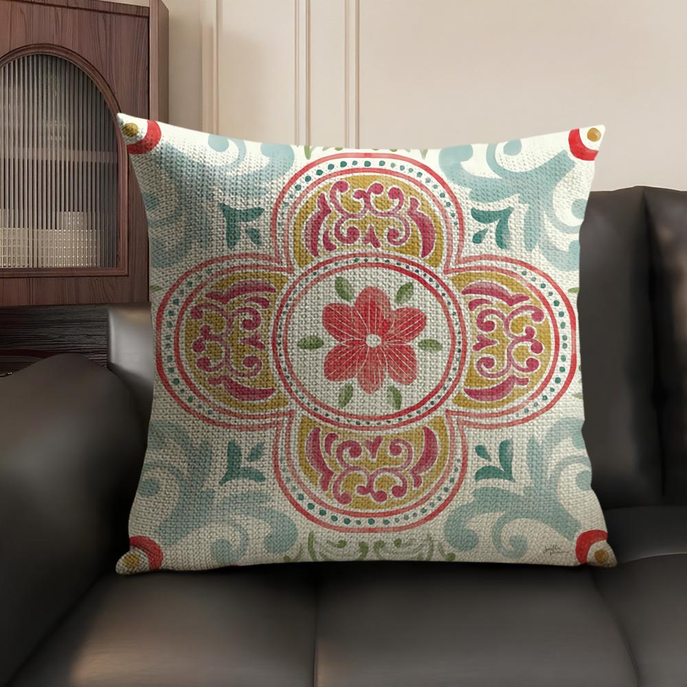 Cute Cartoon Flowers Fashion Art Cushion Cover Natural Linen Organic Fabric DoubleSided Printing Sofa Home Decor Pillow Case