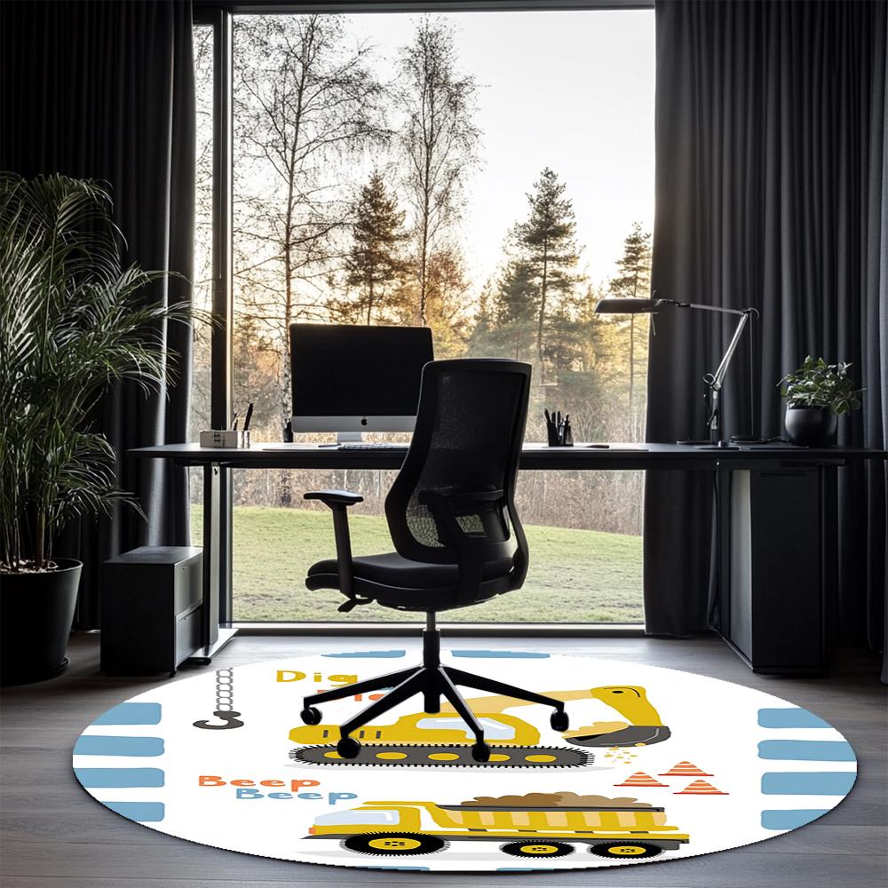 excavator Printed Round Rug Carpet Chair Rug Area Rug Entryway Doormats,for Office Chair Living Room Bedroom Kitchen Room.
