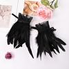 Women's Feather Wrist Cuffs Gothic Feather Fingerless Gloves Wristband Mesh Cuff for Halloween Cosplay Costume Accessories