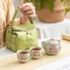 Hand-Painted Ceramic Travel Tea Set: 1 Pot & 2 Cups with Hand-Grip for Outdoor Tea Drinking