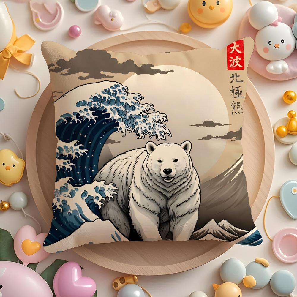 Animals The Great Wave Katsushika Hokusai Cushion Cover Plush Fabric Soft DoubleSided Printed Sofa Warm Home Gift Pillow Cover