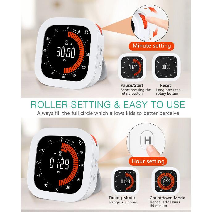 Upgraded Visual Timer Rechargeable Digital Countdown Kitchen Mechanical Cooking Timer Management Tool for Home School Office3