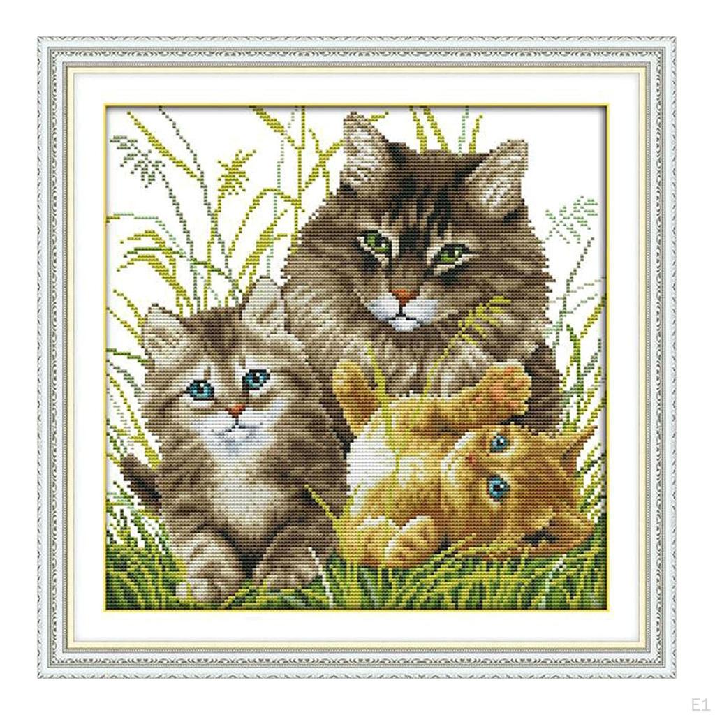 Needlework Crafts Stamped Stitch Pre-printed Cat Pattern DIY Gifts - 14CT 34x34cm