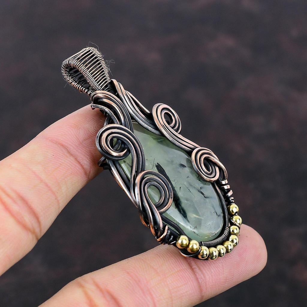Moss Prehnite Pendant Copper Wire Wrapped Gemstone Pendant Handmade Boho Pendant Beautiful Copper Jewelry Latest Design Pendant Wedding Gift
