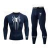 1116 Men's Spider-Man 1D Printed Fitness Suit High Elastic Quick-Drying Long Sleeve Tights Sports Pants Two-piece Set