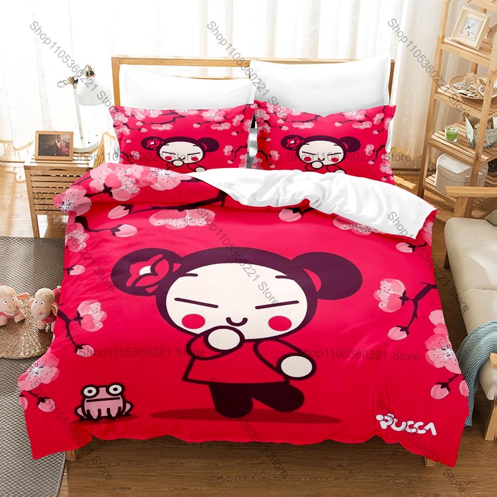 Крутое Мультяшное Постельное Белье Pucca & Garu 3 Предмета Прекрасный Узор K-pop Комплект Пододеяльника Односпальный Twin Full Queen King Size Декор