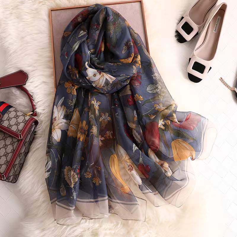 Luxury Brand Large Silk Scarf Women Fashion Print Shawls and Wrap Bufanda Female Beach Scarves Thin Soft Stoles EMA