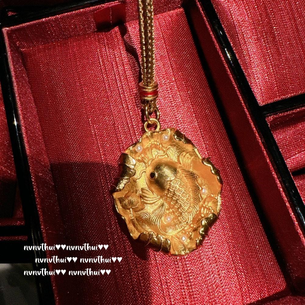 Ancient Gold Filigree Chiseled Pixiu Pendant Necklace, New Chinese Style, Rich Woman Hammer Lotus Leaf Gourd Fulu Rope Chain
