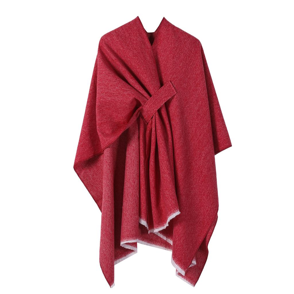 European and American Style Women's Fashion Shawl Knitted Solid Color Pashmina Split Tie Cape Autumn and Winter Warm Scarf