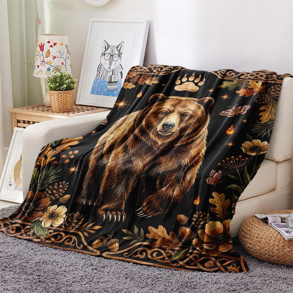 1Pc Bear Eagle Print Flannel Blanket High Quality Warm Comfortable Cover for All Seasons Perfect for Gifts Home Decor