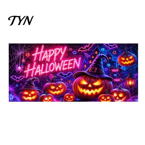 Outdoor Halloween Decoration Garage Door Banner, Pumpkin Ghost Spider Web Patterns Yard Flag Festival Atmosphere Cover for Party Background,