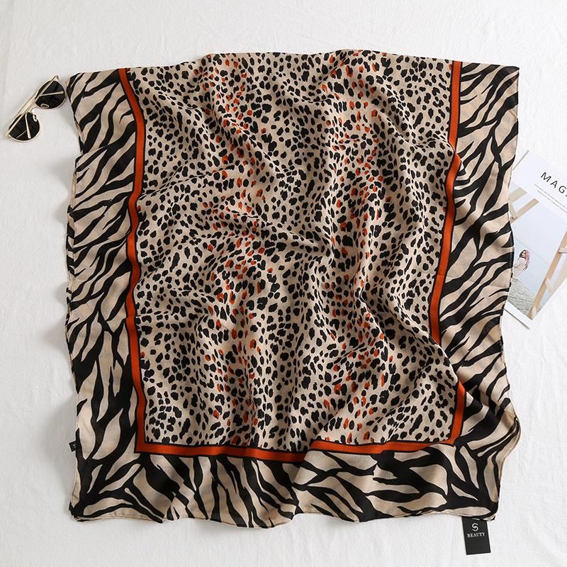 Thin Versatile Color Matching Leopard Print Cotton and Linen Silk Scarf Women's Summer Air-conditioned Room Dual-purpose Long Shawl