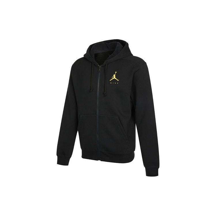 Men's Air Jordan Logo Casual Fleece Lined Hooded Thicken Sports Long Sleeves Black Jacket DC9607-010
