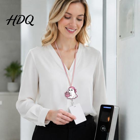 Гладкий выдвижной катушка для шнура Хэллоуин Призрачный значок-катушка Блестящий акриловый держатель-зажим Милый розовый легкий ID-имя для женщин Медсестра Учитель