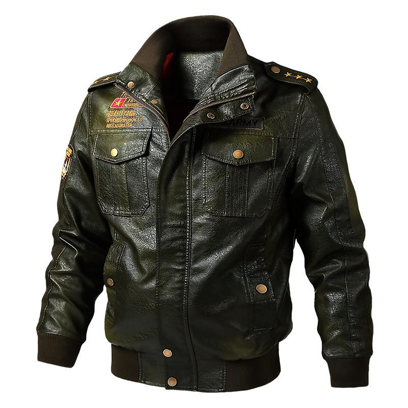 Spring and Autumn Leisure Washed Locomotive Pu Leather Jacket Plus Size Multi-standard Collar Men's Military Uniform Leather Jacket