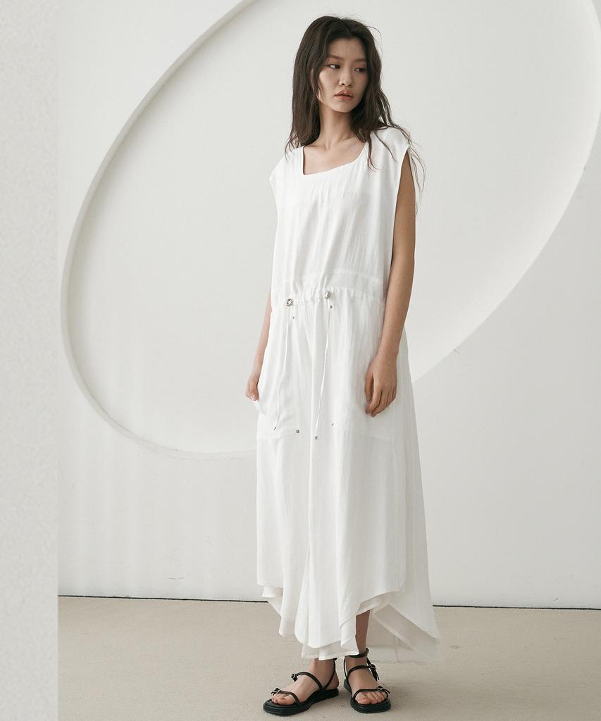 Dijainowol White See-Through Layered String Long Dress