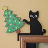 Причудливые домашние акценты Деревянная мультяшная кошка Подвеска на дверную коробку, Милый черный Угловой Очаровательный Декор для прихожей Украшение, Декоративная наклейка на стену для фото
