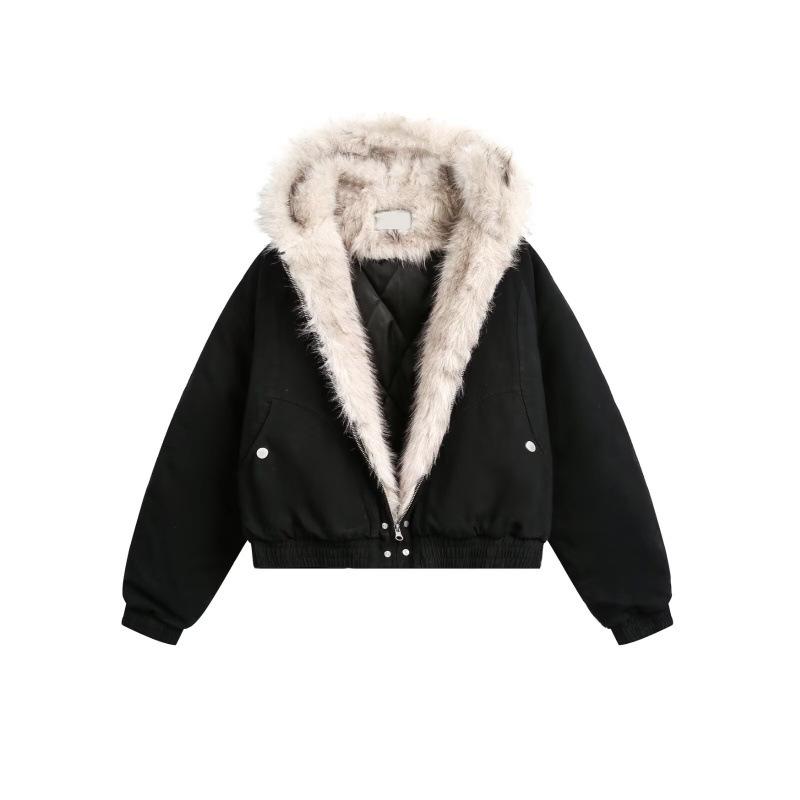 Унисекс Зимняя Утолщенная Ретро Хлопковая Куртка с Капюшоном и Меховым Воротником-Орлом