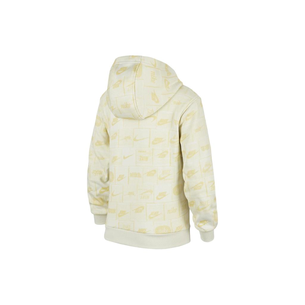 Nike Sportswear Club Fleece All Over Print Letter Hoodie Casual Long Sleeve Sweatshirt Kids Sweatshirt Light-Yellow FN8741-020