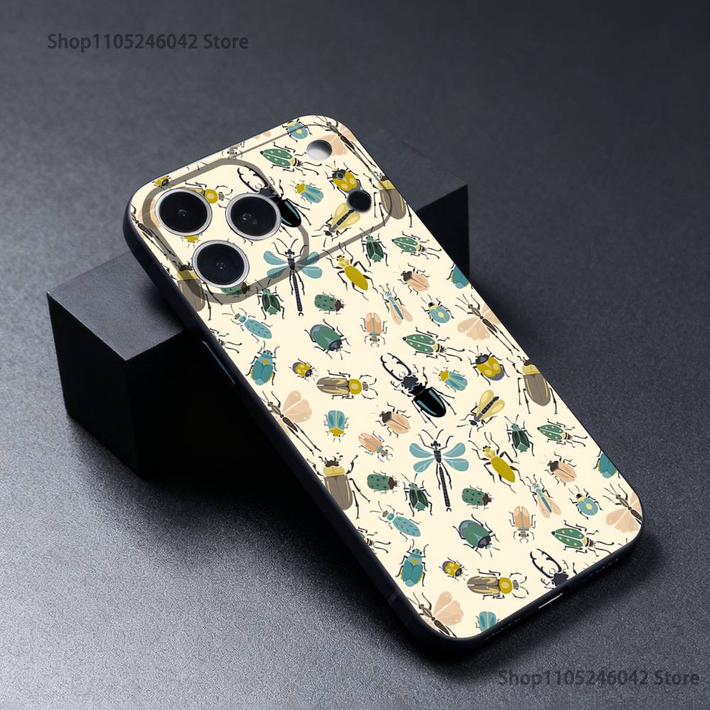 Насекомые и жуки для iPhone 17,16,15,14,13,12,11,Pro,Max,Plus Черный Мягкий Чехол-бампер