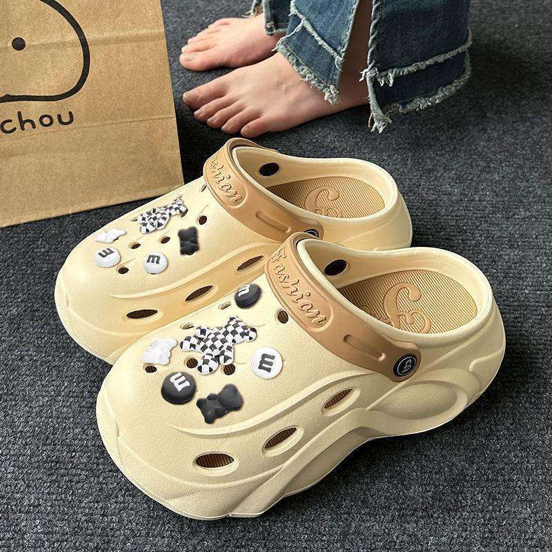 Разноцветные массивные сабо на платформе для женщин, лето 2024, пляжные сандалии с мягкой толстой подошвой, женские нескользящие тапочки на танкетке из ЭВА