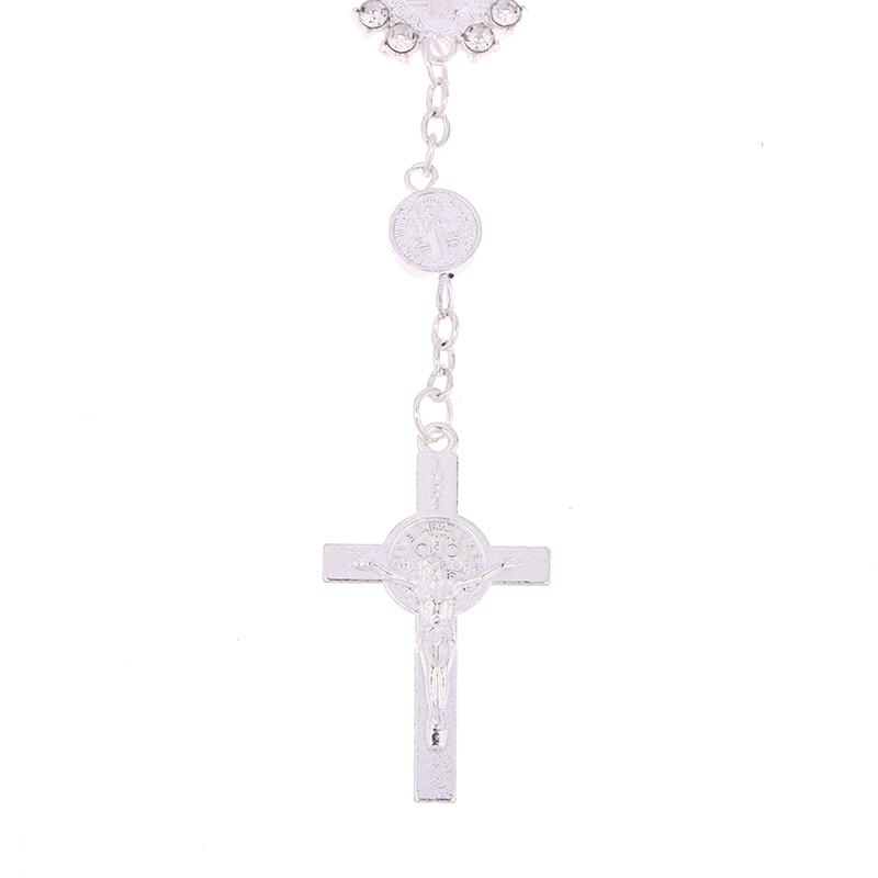 Car Pendant Bling Retro Imitation Pearl Metal Jesus Cross Car Rear View Mirror Hanging Ornament Cross Hanging Decoration