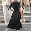 Women's Denim Long Dress V-Neck Short Sleeve Button Down Maxi Dress Casual