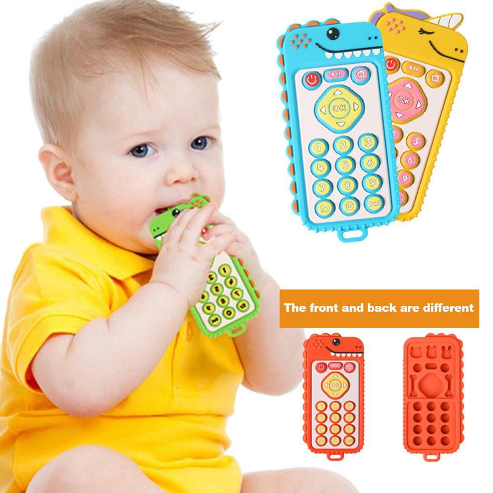 Детский силиконовый прорезыватель для зубов с дистанционным управлением «Единорог» с ручкой-имитатором и кнопкой для жевания, прорезыватель для зубов из пищевого силикона