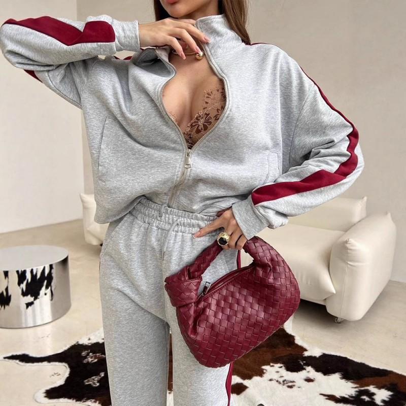 Womens Colorblock Casual Two-Piece Set Long Sleeve Zip-Up Hoodie Drawstring Joggers Streetwear Outfit