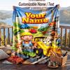 Bob the Builder Flannel Blanket, Personalized Custom Name Text, Soft Warm Plush Throw Blanket For Gift