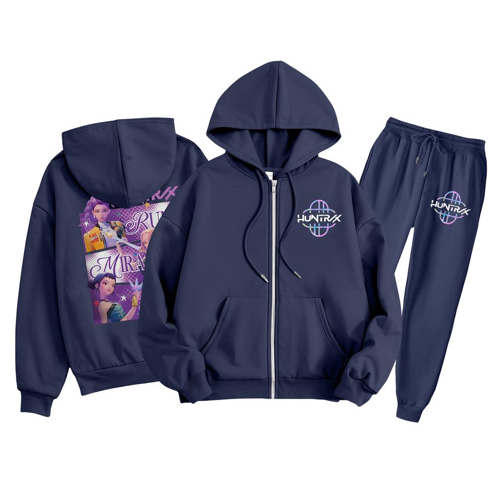 Детская мода Толстовка с капюшоном на молнии с длинными рукавами и спортивные штаны Однотонный комплект толстовки с карманами