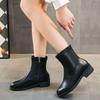 Fashion Short Shoes for Woman Round Toe Booties Elegant with Medium Heels Black Leather Women's Ankle Boots Work Footwear Spring Autumn