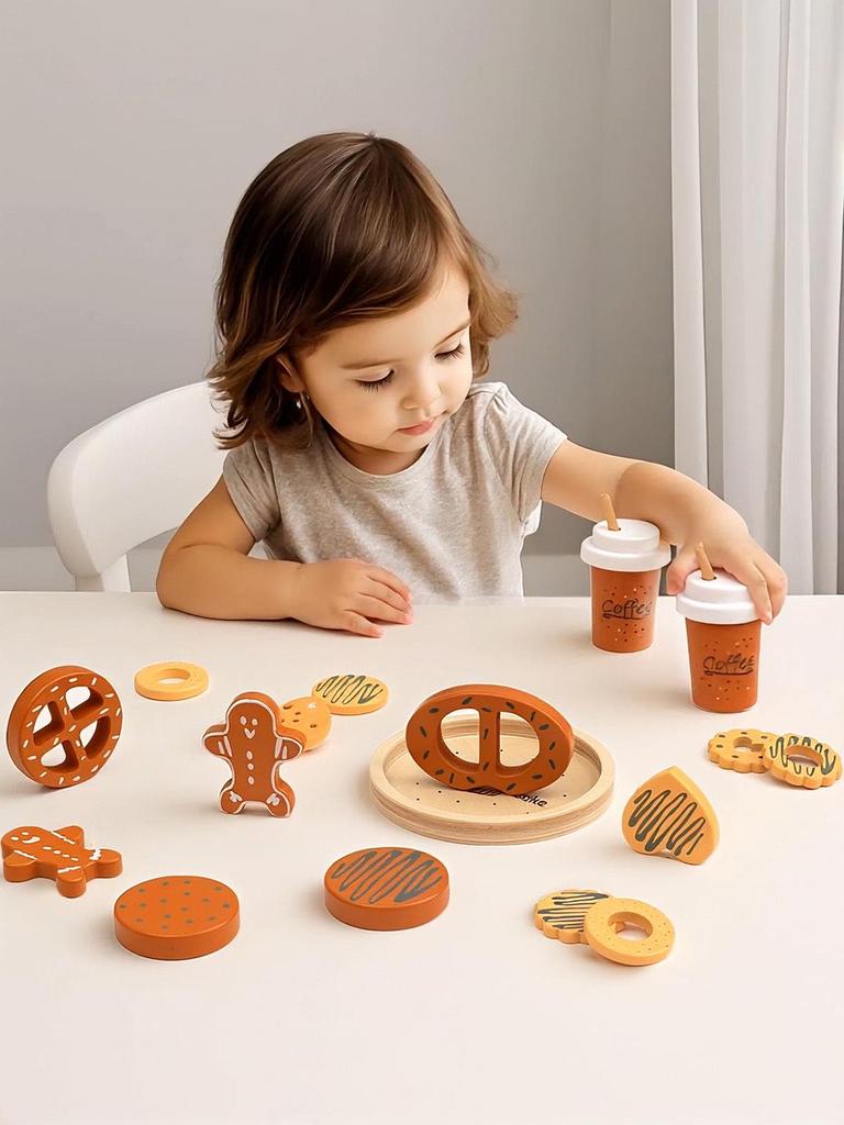 Kids' Coffee & Cookie Playset: Wooden Educational Toy for Parent-Child Interaction with Simulation Milk, Biscuits & Donuts