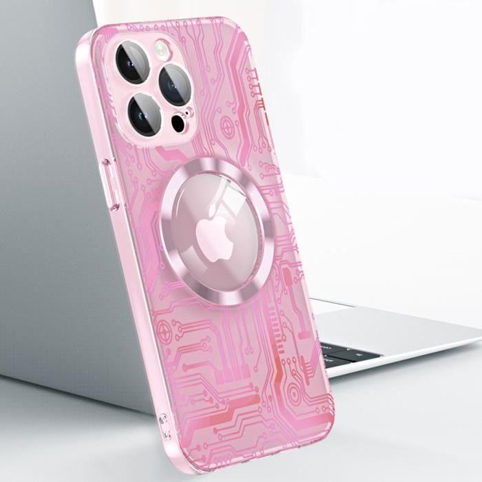 Coque pour iPhone 15 - Translucide - Motif Circuit Rose - Antichoc - Protection Caméra Arrière