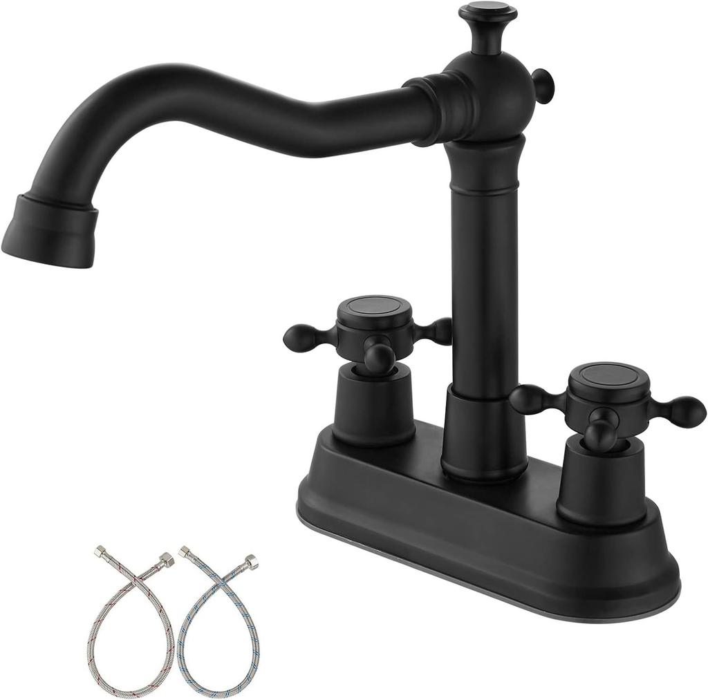 Вращающийся на 360 градусов смеситель для раковины в ванной из античной латуни, смесители для раковины, краны, смеситель для ванны с двумя ручками, монтируемый на столешницу, смеситель для раковины, черный хром