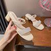 2025 New Summer Fashion Sandals Square Head Half Slippers Women's Thick Heel Daily Versatile Large Size Women's Shoes