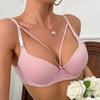Pink Push Up Bra for Girl Comfy & Breathable Cross Hollow Out Bra, Women's Lingerie 34B-40B Cup Underwear