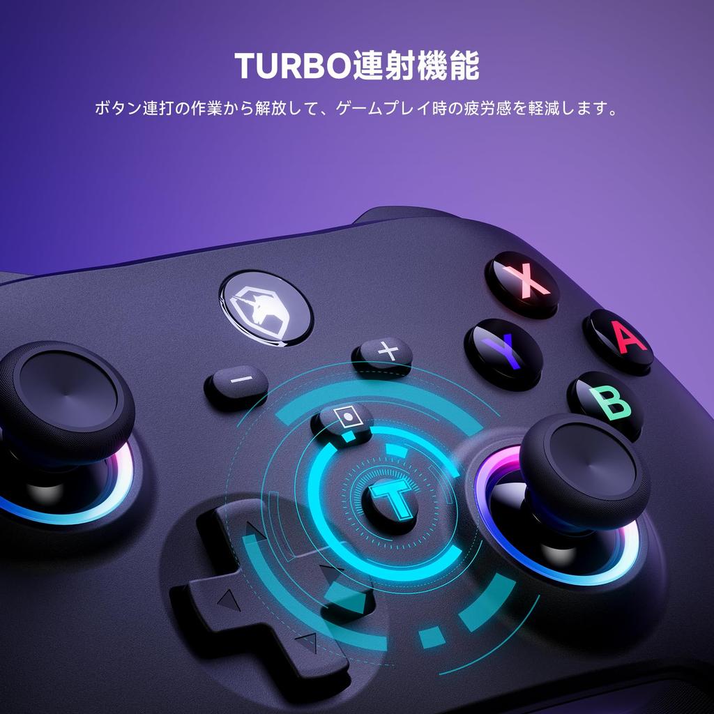 Switch RGB Turbo Быстрая Вибрация Спины 1000 мАч Pro Черный Контроллер, Беспроводной/Проводной, 6-Осевой Гироскоп, Беспроводной, Огни, Огонь, Кнопки, 4-Уровневая Регулировка,